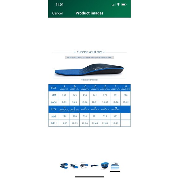 Plantar Fasciitis Insoles for Men Women Arch support- Orthotics Inserts size C - Picture 7 of 7